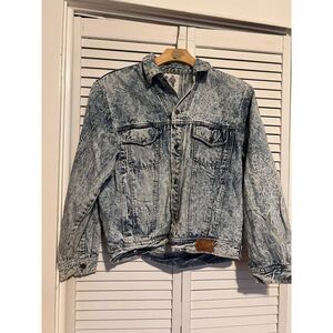 HIGH LINE Men's M Medium Jacket‎ Coat VINTAGE Denim Jean Acid Wash Retro Trucker